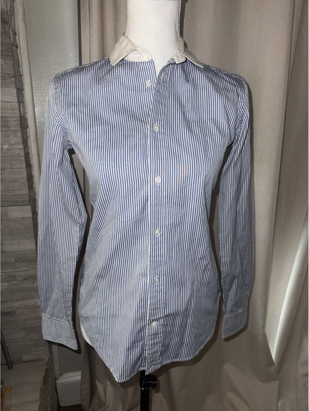 Ralph Lauren Blue & White Striped Contrast Collar Button-Up Shirt